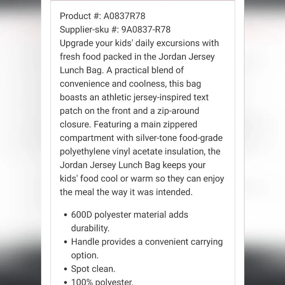 Jordan Jersey Insulated Lunch‎ Tote